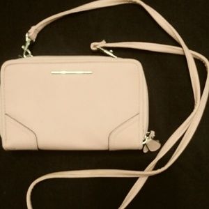 NWT. ADORABLE PALE PINK LONG STRAP CLUTCH PURSE